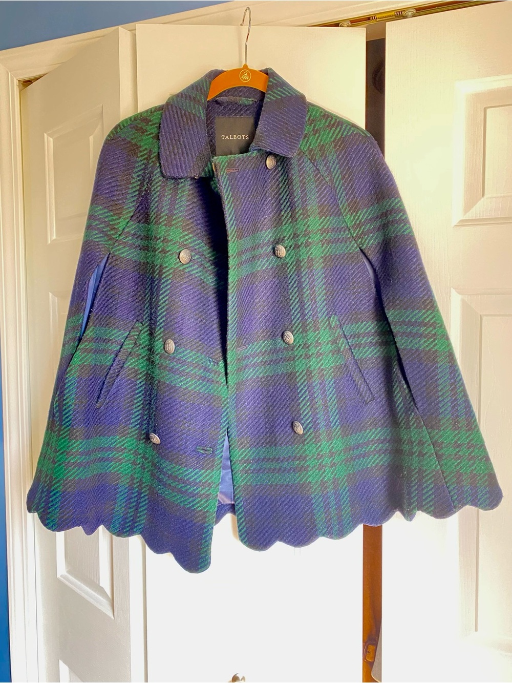 Talbots Blue and Green Plaid Jacket with Contrast Trim